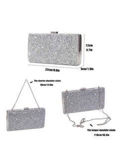 ELABEST Glitter Evening Clutch Bag Single Sided Diamond Bag Crossbody Purse Wedding Party Bag For Women And Girls (Silver)  - Image 2