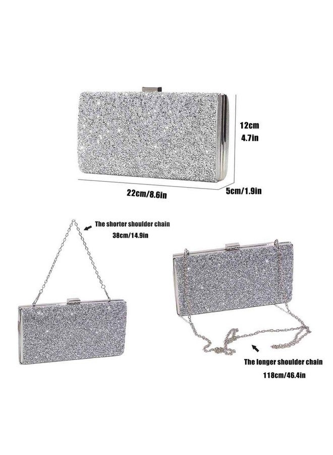 ELABEST Glitter Evening Clutch Bag Single Sided Diamond Bag Crossbody Purse Wedding Party Bag For Women And Girls (Silver)  - Image 2