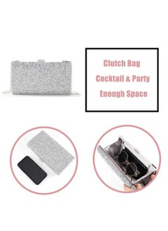 ELABEST Glitter Evening Clutch Bag Single Sided Diamond Bag Crossbody Purse Wedding Party Bag For Women And Girls (Silver)  - Image 4