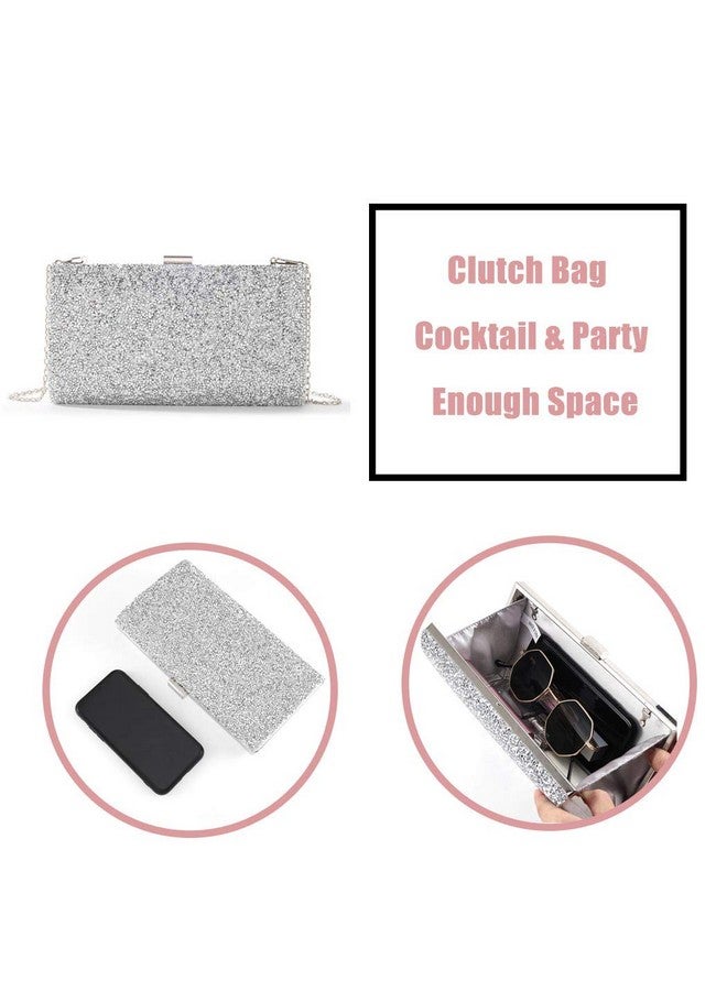 ELABEST Glitter Evening Clutch Bag Single Sided Diamond Bag Crossbody Purse Wedding Party Bag For Women And Girls (Silver)  - Image 4