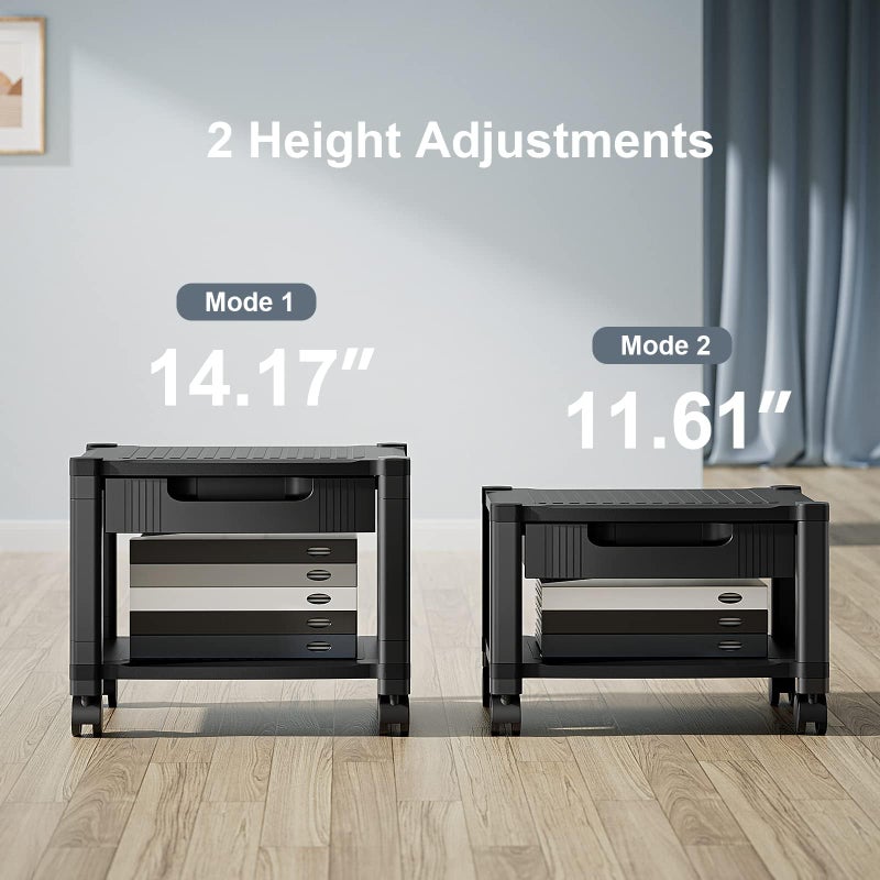 HUANUO Printer Stand with Cable Management and Storage Drawer, Printer Table with Locking Wheels, 14.1-inch Maximum Height Printer Cart for Under Desk, Home, Office, HNDPS - Image 4