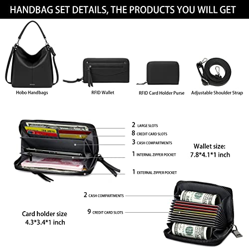 lapsting Hobo Bags for Women Handbags Boho Crossbody Ladies Shoulder Purses Designer Faux Leather with Wallet Black 3PCS Set - Image 2