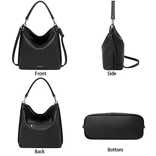 lapsting Hobo Bags for Women Handbags Boho Crossbody Ladies Shoulder Purses Designer Faux Leather with Wallet Black 3PCS Set - Image 5