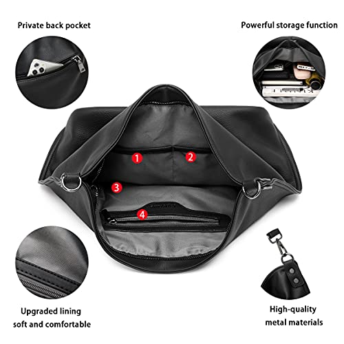 lapsting Hobo Bags for Women Handbags Boho Crossbody Ladies Shoulder Purses Designer Faux Leather with Wallet Black 3PCS Set - Image 4