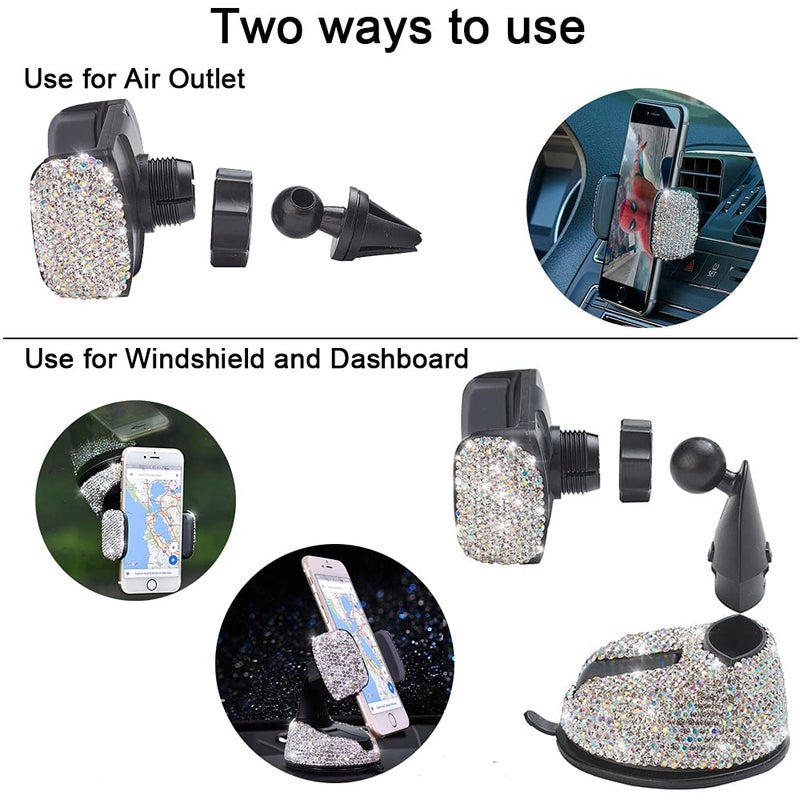 SUNCARACCL Bling Car Phone Holder, 360Â°Adjustable Universal Rhinestone Crystal Auto Phone Mount Stand Accessories for Windshield Dashboard and Air Outlet (White) - Image 5