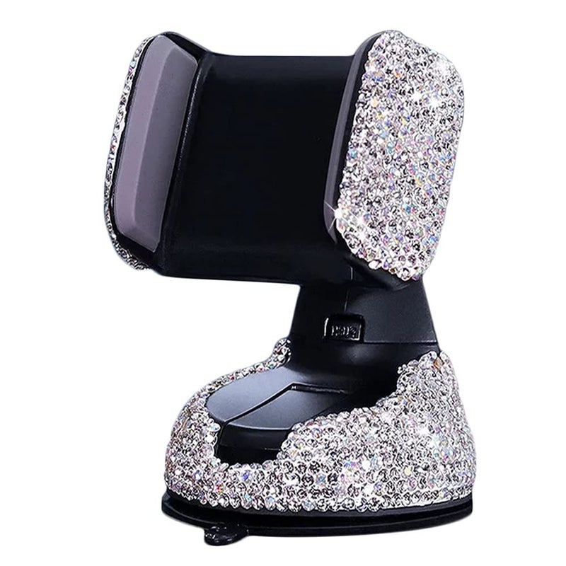 SUNCARACCL Bling Car Phone Holder, 360Â°Adjustable Universal Rhinestone Crystal Auto Phone Mount Stand Accessories for Windshield Dashboard and Air Outlet (White) - Image 1