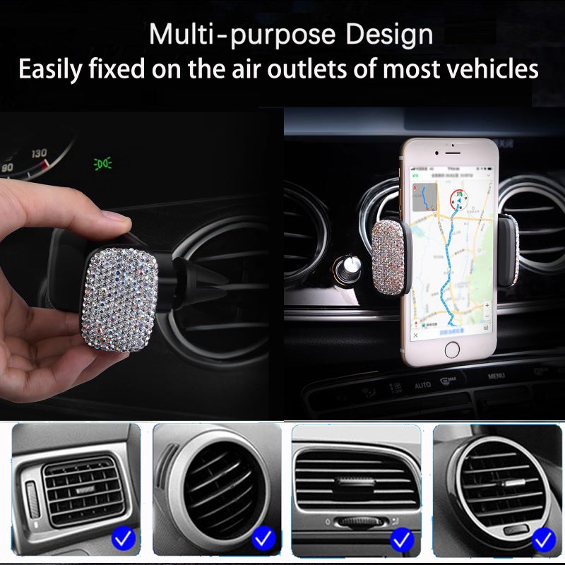 SUNCARACCL Bling Car Phone Holder, 360Â°Adjustable Universal Rhinestone Crystal Auto Phone Mount Stand Accessories for Windshield Dashboard and Air Outlet (White) - Image 4