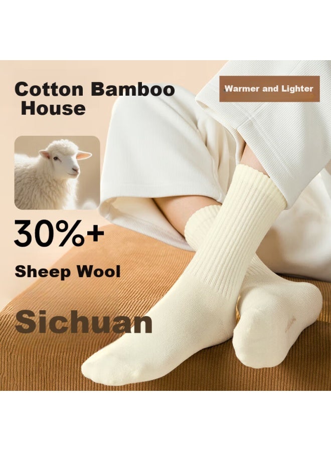 B&C.ROOM Mianzhu Wool Women's Fleece-lined Thickened Antibacterial Mid-calf Socks Autumn Winter Warm 25th Anniversary New Long Socks 5 Pairs - Image 1