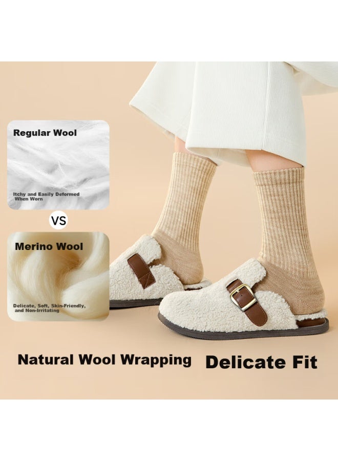 B&C.ROOM Mianzhu Wool Women's Fleece-lined Thickened Antibacterial Mid-calf Socks Autumn Winter Warm 25th Anniversary New Long Socks 5 Pairs - Image 2