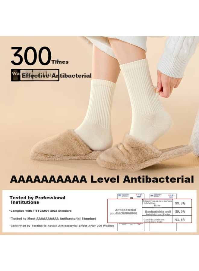 B&C.ROOM Mianzhu Wool Women's Fleece-lined Thickened Antibacterial Mid-calf Socks Autumn Winter Warm 25th Anniversary New Long Socks 5 Pairs - Image 3