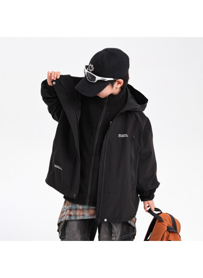 Boys' Winter Clothing, Trendy Thickened Three-in-one Jacket,  New Model, Medium And Large Children's Winter Cotton Coat