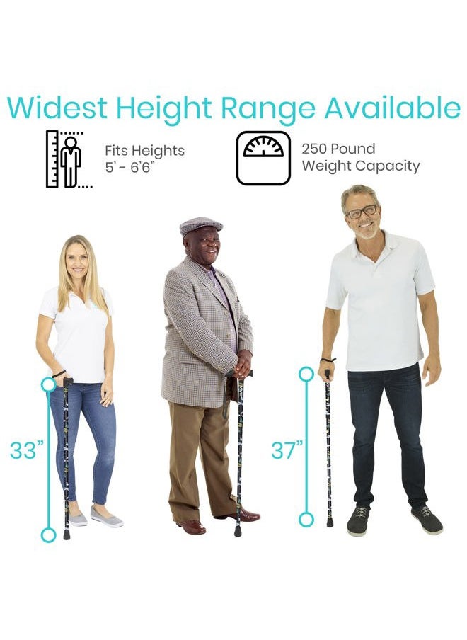 VIVE Folding Cane - Foldable Walking for Men, Women Fold-up, Collapsible, Lightweight, Adjustable, Portable Hand Stick Balancing Mobility Aid Sleek, Comfortable (Black Butterfly)  - Image 5