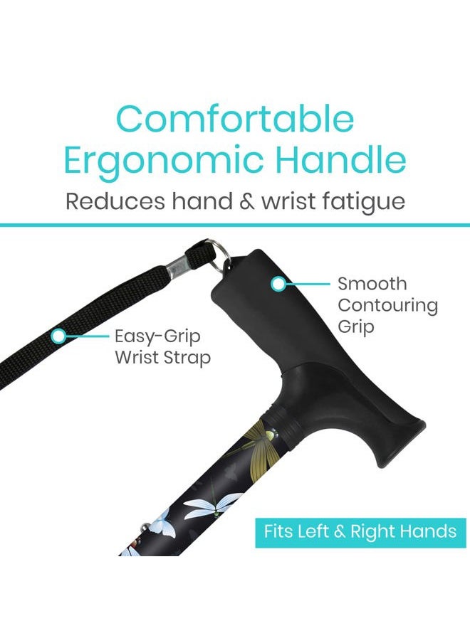 VIVE Folding Cane - Foldable Walking for Men, Women Fold-up, Collapsible, Lightweight, Adjustable, Portable Hand Stick Balancing Mobility Aid Sleek, Comfortable (Black Butterfly)  - Image 4