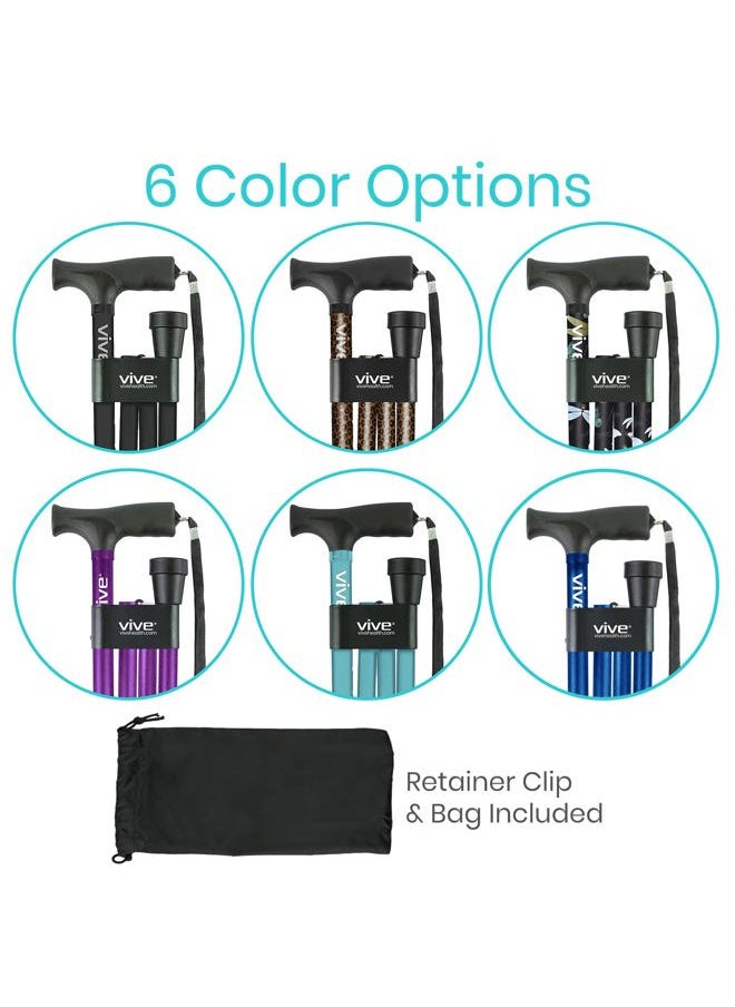 VIVE - Folding Cane - Foldable Walking for Men, Women Fold-up, Collapsible, Lightweight, Adjustable, Portable Hand Stick Balancing Mobility Aid Sleek, Comfortable (Black Butterfly) - Image 1
