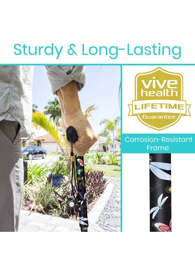 VIVE Folding Cane - Foldable Walking for Men, Women Fold-up, Collapsible, Lightweight, Adjustable, Portable Hand Stick Balancing Mobility Aid Sleek, Comfortable (Black Butterfly)  - Image 3