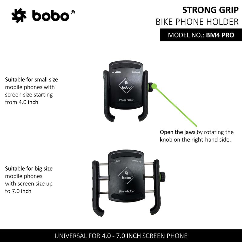 BOBO BM4 PRO Jaw-Grip with Vibration Contoller Waterproof Bike/Motorcycle/Scooter Mobile Phone Holder Mount, Ideal for Maps and GPS Navigation (Black) - Image 3