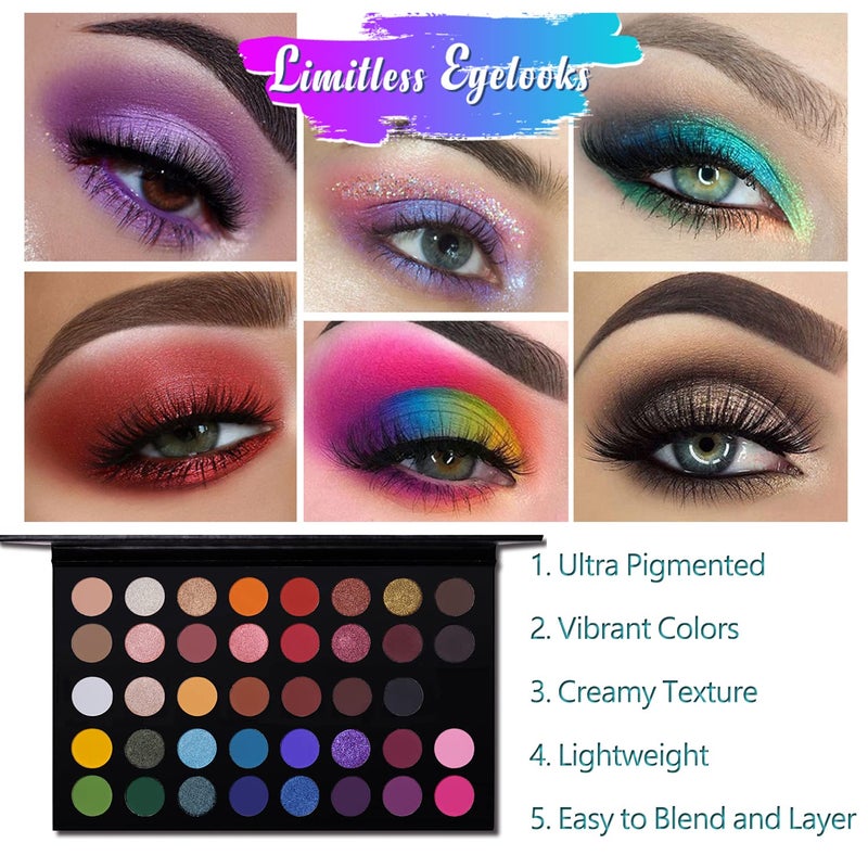 CHARMCODE 40 Colors High Pigmented Shimmer Matte Eyeshadow Makeup Palette Full Spectrum Artist Glitter Metallic Waterproof Creamy Blendable Eye Shadow Cosmetics (Color 1) - Image 3