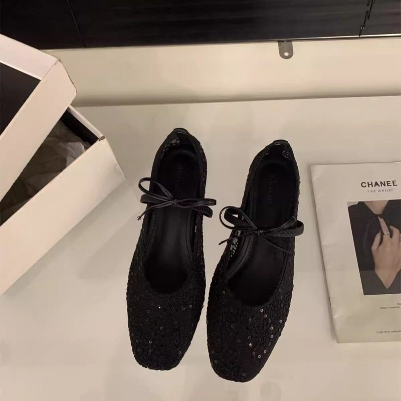 Women's Breathable Mesh Embroidery Square Toe Ballet Flats - Image 3