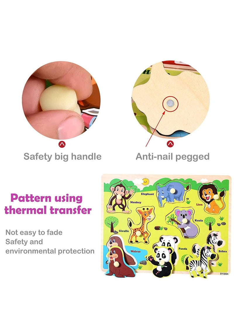 Wooden Peg Puzzles for Toddlers Kids Educational Learning Toys Preeschool Peg Puzzles Toy 3 Pcs Toddler Puzzles Set Traffic Animals and Ocean Great Gift for Girls and Boys - Image 2