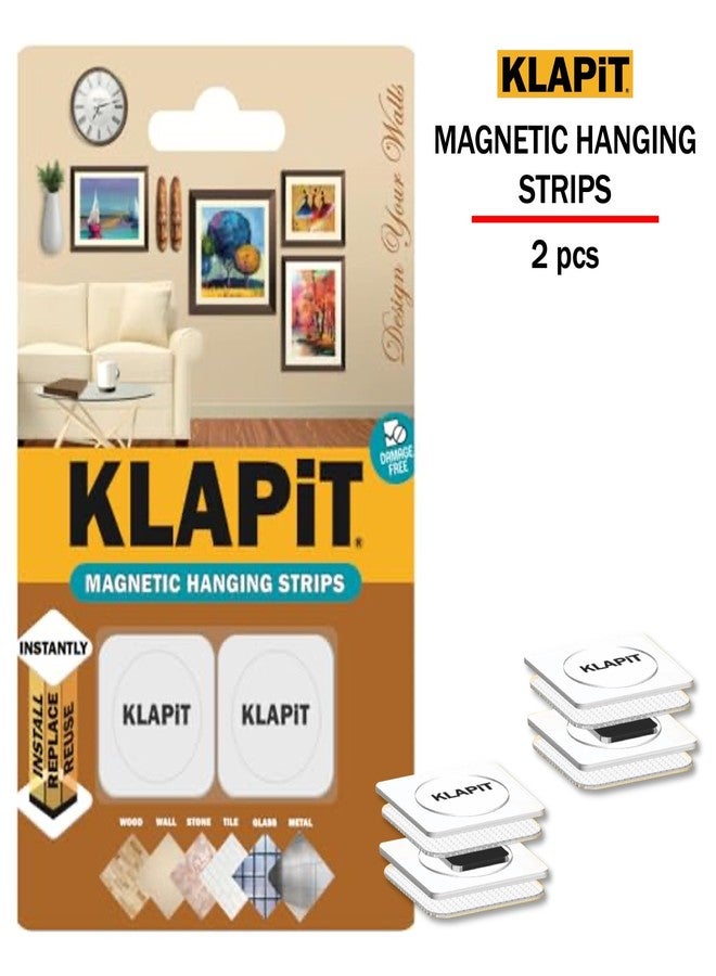 KLAPiT Magnetic Picture Hanging Strips with Nano Technology: Premium Alternative to Mounting Tapes & Double-Sided Tapes - Heavy Duty, Drill-Free & Damage-Free Hanging- White (2pc Pack) - Image 2