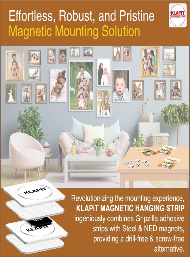 KLAPiT Magnetic Picture Hanging Strips with Nano Technology: Premium Alternative to Mounting Tapes & Double-Sided Tapes - Heavy Duty, Drill-Free & Damage-Free Hanging- White (2pc Pack) - Image 5