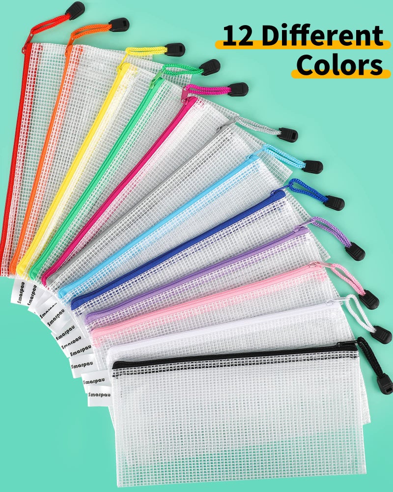 Smarpau 24PCS Pencil Pouches Bulk, 9.3" x 4.7"Mesh Zipper Pouch Pencil Case, 12 Colors Waterproof Small Zipper Pouches for Travel, Cosmetics, Office Organization - Image 3