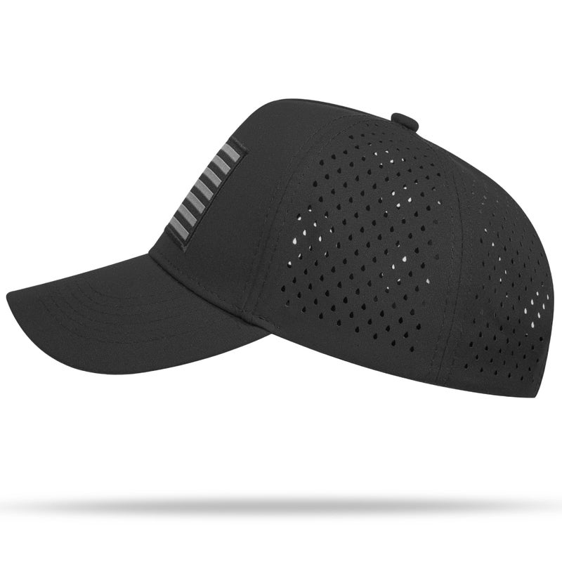 UALON American Flag Trucker Hat, Quick Dry Baseball Cap for Men & Women, Laser Cut Mesh Waterproof Snapback Hats Black - Image 3