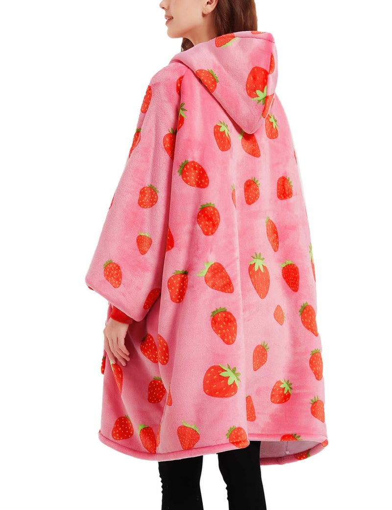 KFUBUO Wearable Blanket Hoodie for Adults Sherpa All Patterns Oversized Sweatshirt Blanket with Pockets Cute Birthday Gifts for Sister Strawberry - Image 2