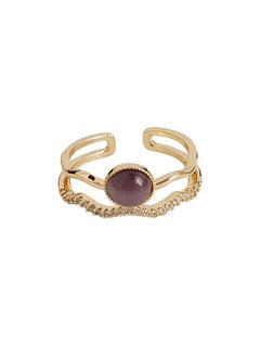 LOOPITYS Light medieval zircon purple cat eye stone index finger, 14k gold-plated adjustable handmade ring, light medieval French court style daily fashion, cat eye stone ring, hollowed out gold and silver ring  - Image 5