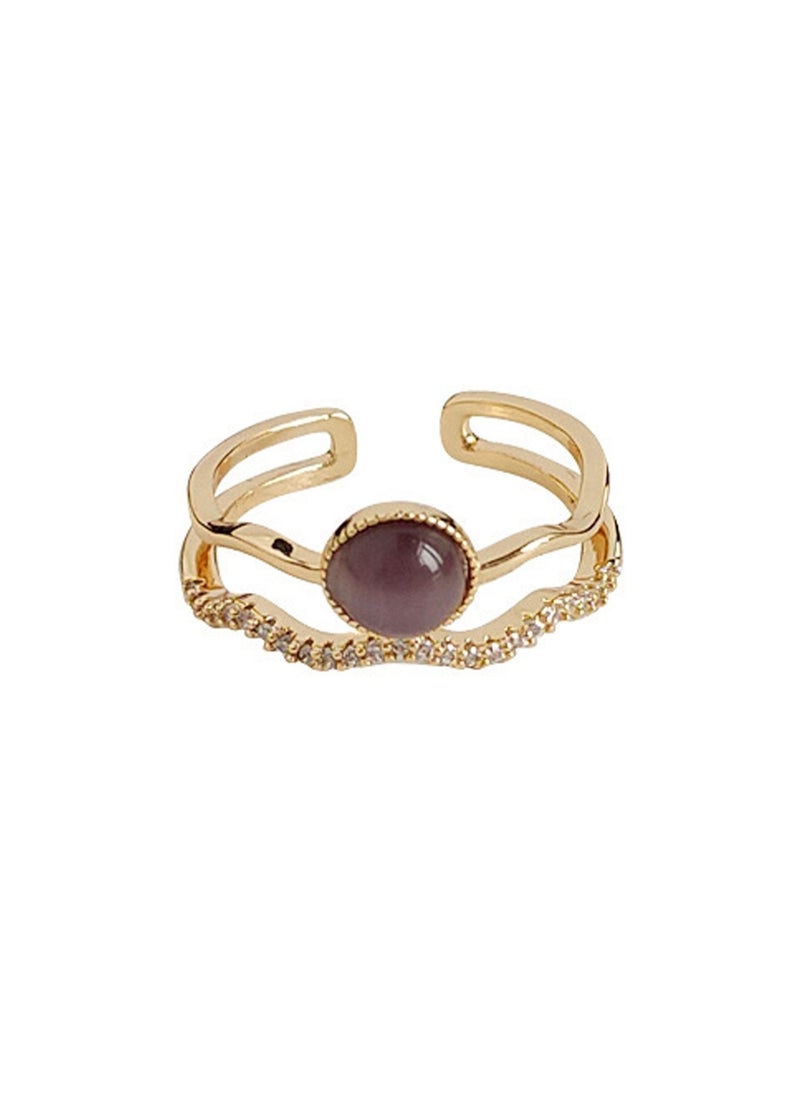 LOOPITYS Light medieval zircon purple cat eye stone index finger, 14k gold-plated adjustable handmade ring, light medieval French court style daily fashion, cat eye stone ring, hollowed out gold and silver ring  - Image 5