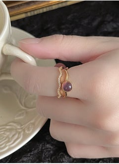 LOOPITYS Light medieval zircon purple cat eye stone index finger, 14k gold-plated adjustable handmade ring, light medieval French court style daily fashion, cat eye stone ring, hollowed out gold and silver ring  - Image 4
