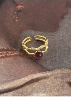 LOOPITYS Light medieval zircon purple cat eye stone index finger, 14k gold-plated adjustable handmade ring, light medieval French court style daily fashion, cat eye stone ring, hollowed out gold and silver ring  - Image 1