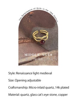 LOOPITYS Light medieval zircon purple cat eye stone index finger, 14k gold-plated adjustable handmade ring, light medieval French court style daily fashion, cat eye stone ring, hollowed out gold and silver ring  - Image 3