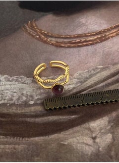 LOOPITYS Light medieval zircon purple cat eye stone index finger, 14k gold-plated adjustable handmade ring, light medieval French court style daily fashion, cat eye stone ring, hollowed out gold and silver ring  - Image 2