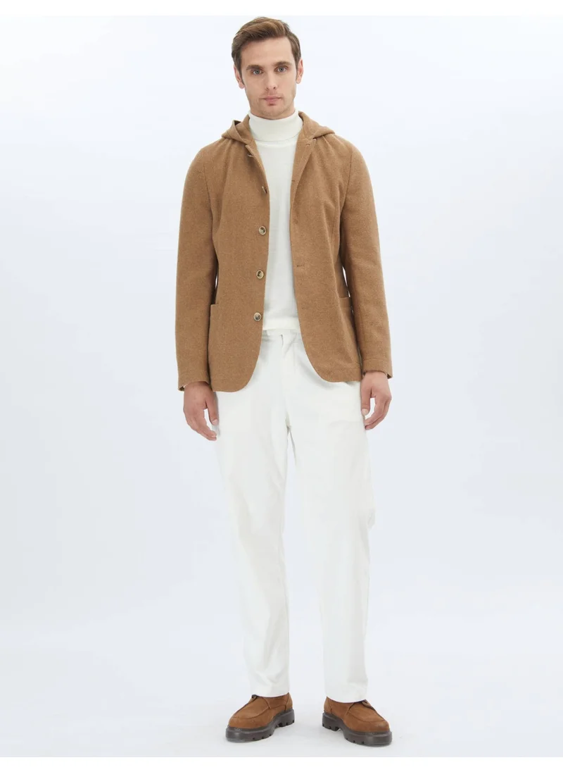 Kip Hazelnut Plain Modern Fit Wool Blend Jacket