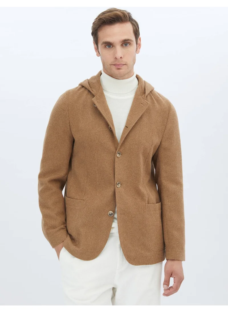 Kip Hazelnut Plain Modern Fit Wool Blend Jacket