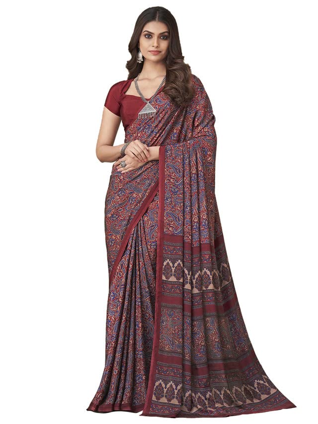 Satrani Women'S Silk Crepe Floral Printed Saree With Unstitched Blouse Piece(2858S2469N_Multi) - Image 1