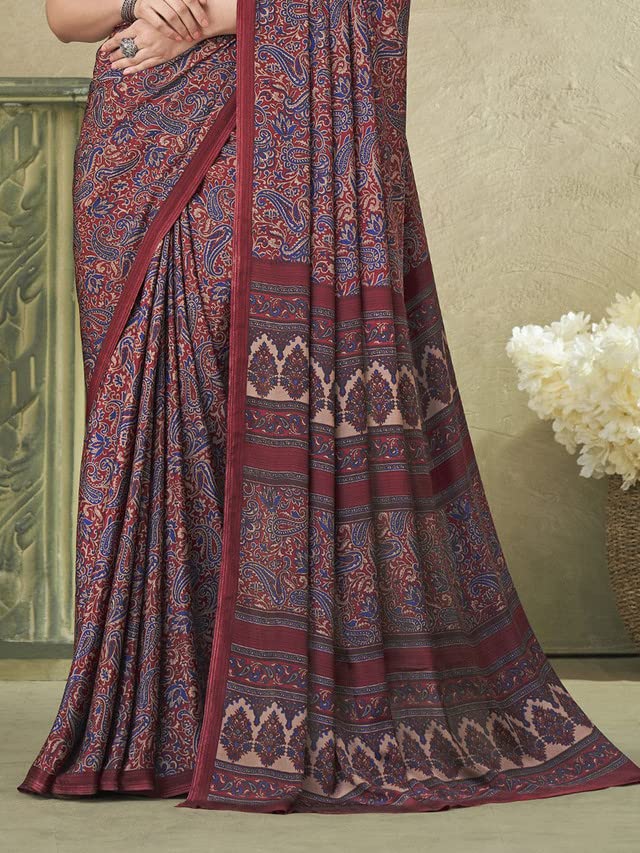 Satrani Women'S Silk Crepe Floral Printed Saree With Unstitched Blouse Piece(2858S2469N_Multi) - Image 3