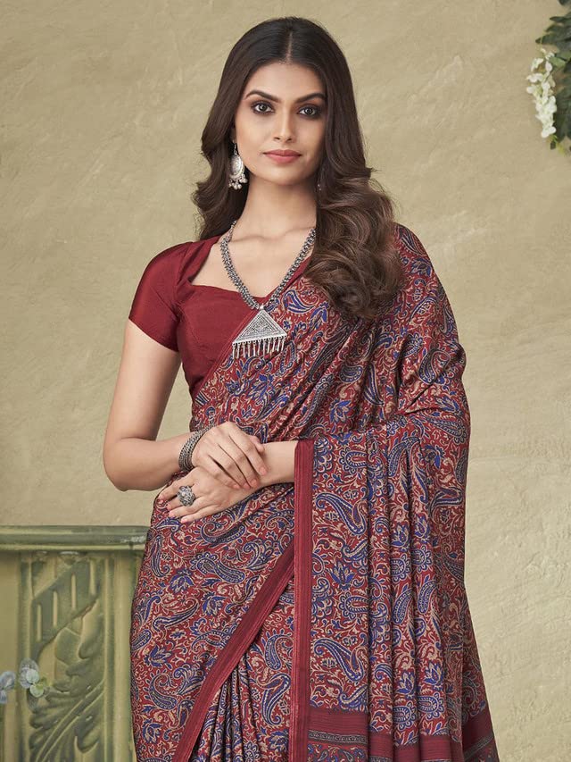 Satrani Women'S Silk Crepe Floral Printed Saree With Unstitched Blouse Piece(2858S2469N_Multi) - Image 2