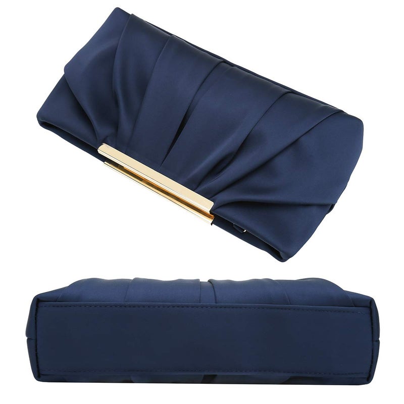 CHARMING TAILOR Clutch Evening Bag Elegant Pleated Satin Formal Handbag Simple Classy Purse for Women (Navy) - Image 5