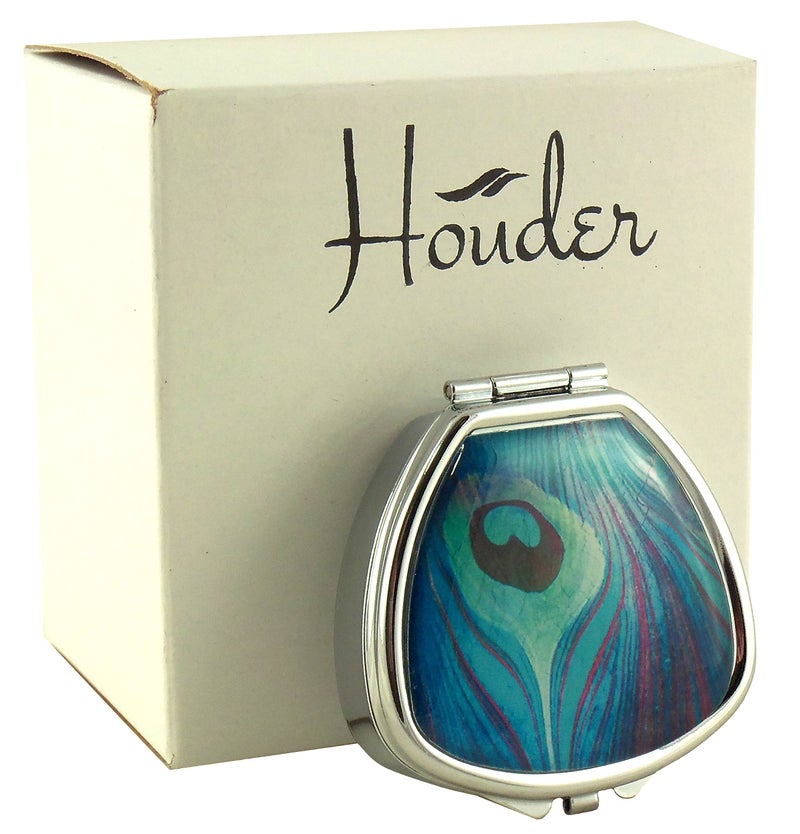 Houder Designer Pill Box - Decorative Pill Case with Gift Box - Carry Your Meds in Style (Peacock Feather) - Image 1
