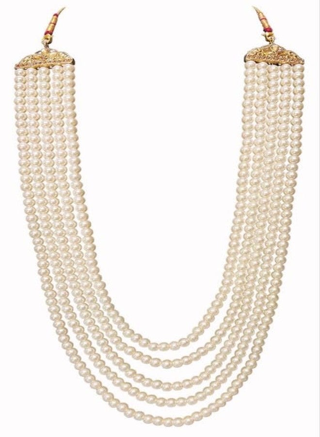 COLLEN ARRAY Pearl Necklace Jewellery for Groom Moti Mala Haar for Men(5 Layer)-20 - Image 5