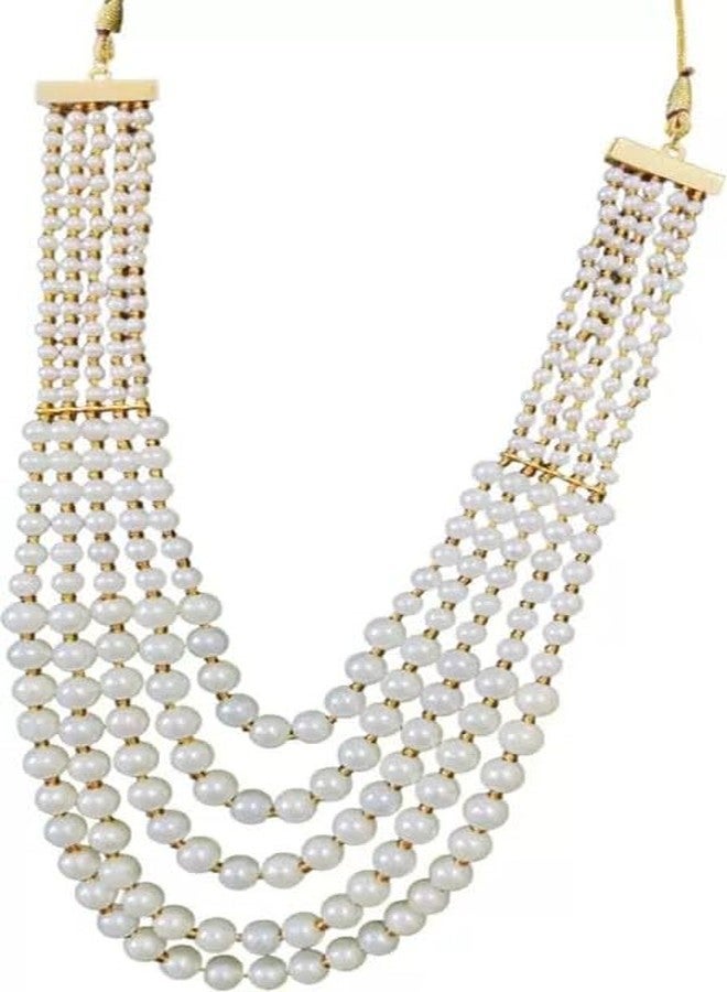 COLLEN ARRAY Pearl Necklace Jewellery for Groom Moti Mala Haar for Men(5 Layer)-20 - Image 1