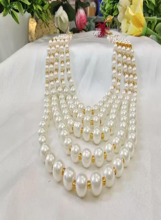 COLLEN ARRAY Pearl Necklace Jewellery for Groom Moti Mala Haar for Men(5 Layer)-20 - Image 3