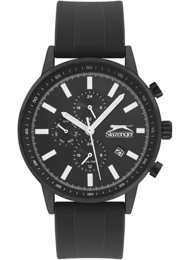 Slazenger Men's Quartz Movement Watch, Multi Function Display and Silicone Strap - SL.9.6501.2.01, Black