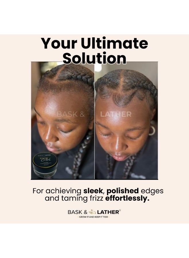 BASK & LATHER Strong Hold Edge Control Gel with Castor Oil, Non-Greasy, Non-Flaking, No White Cast, Long Lasting, Supports Hair Growth, Natural Formula, For All Hair Types, 5.3 Fl Oz - Image 5