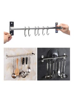 Kitchen Utensil Rack Wall Mounted, Stainless Steel Hanging Rack Rail Organize Kitchen Tools with 8 Removable Sliding Hooks for Pot Lid Pan Spoon BBQ Tools, Cookware Hanger Bar
