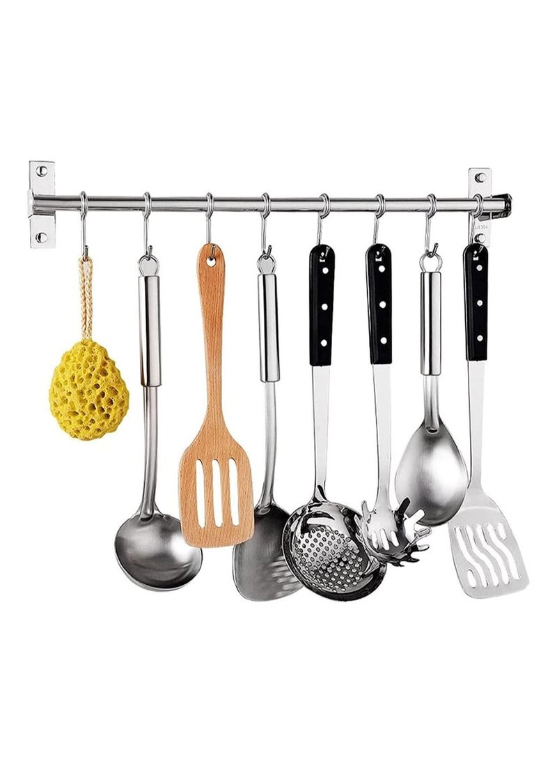 DMG TECH - Kitchen Utensil Rack Wall Mounted, Stainless Steel Hanging Rack Rail Organize Kitchen Tools with 8 Removable Sliding Hooks for Pot Lid Pan Spoon BBQ Tools, Cookware Hanger Bar - Image 1