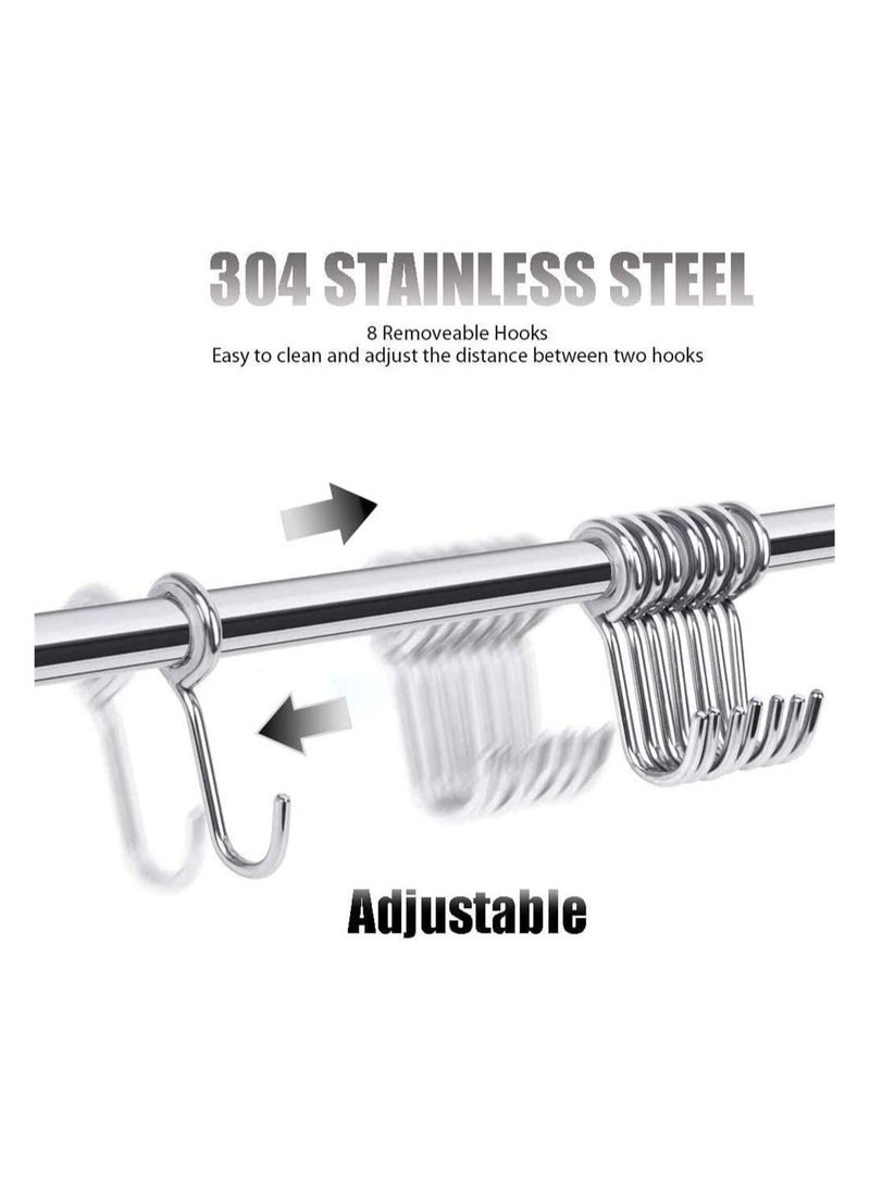 DMG TECH - Kitchen Utensil Rack Wall Mounted, Stainless Steel Hanging Rack Rail Organize Kitchen Tools with 8 Removable Sliding Hooks for Pot Lid Pan Spoon BBQ Tools, Cookware Hanger Bar - Image 1