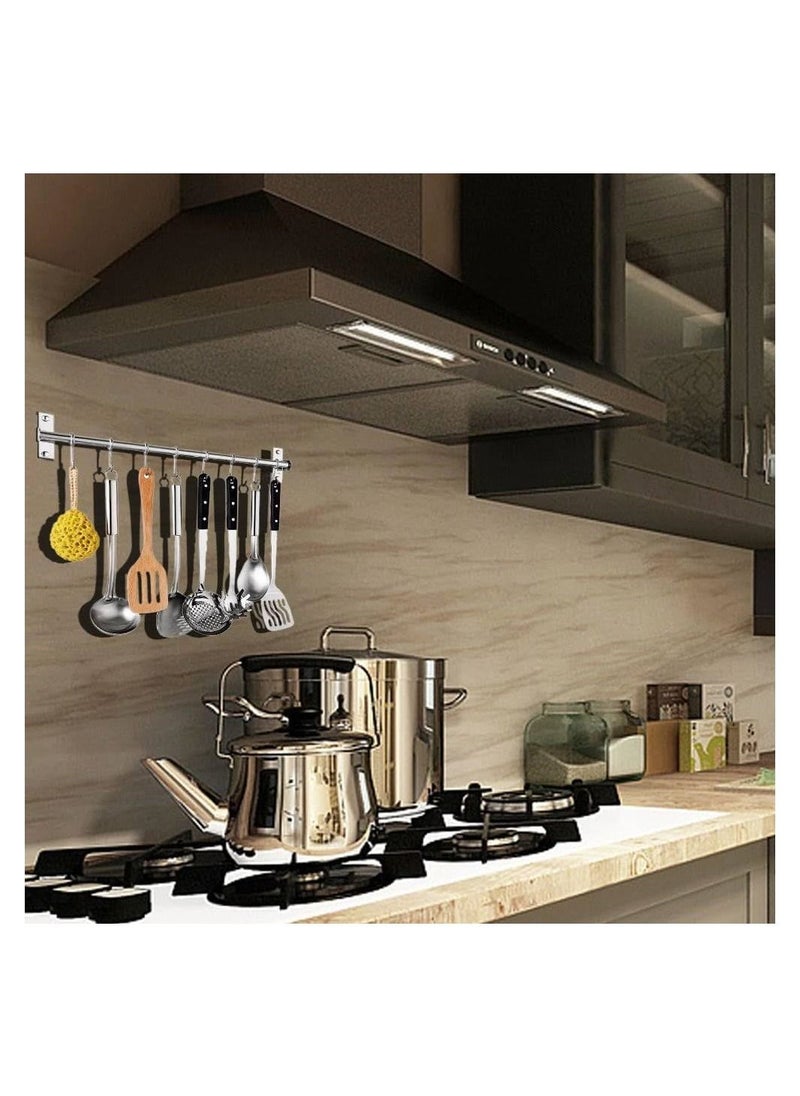 DMG TECH - Kitchen Utensil Rack Wall Mounted, Stainless Steel Hanging Rack Rail Organize Kitchen Tools with 8 Removable Sliding Hooks for Pot Lid Pan Spoon BBQ Tools, Cookware Hanger Bar - Image 1